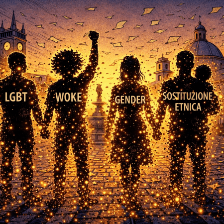 Shattered papers labeled fear, doubt, anxiety, and failure flying in a town square at sunrise